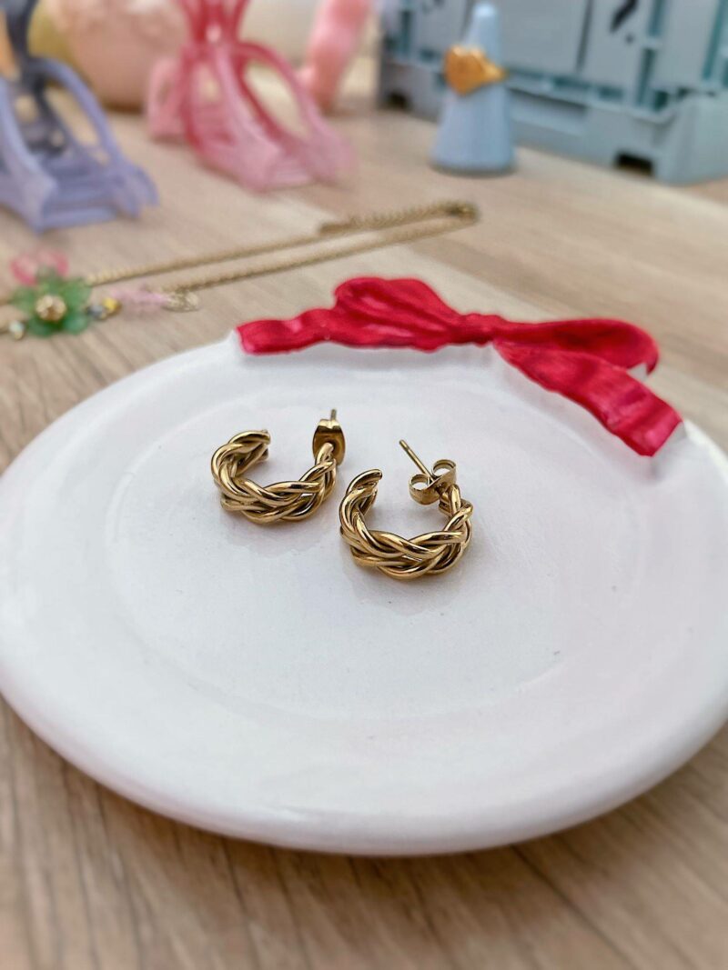 Orecchini mini cerchietto intrecciato oro/argento