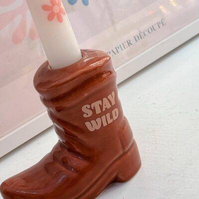 Porta candele camperos cowboy Stay wild con candela