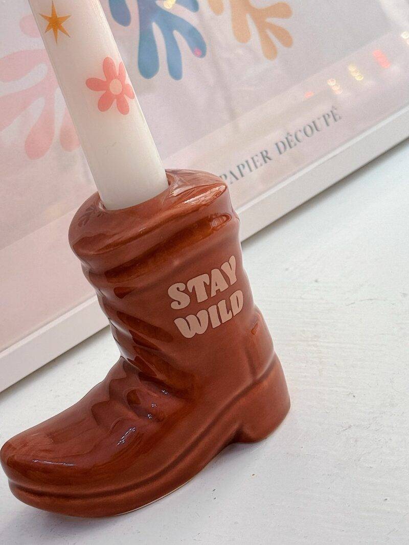 Porta candele camperos cowboy Stay wild con candela